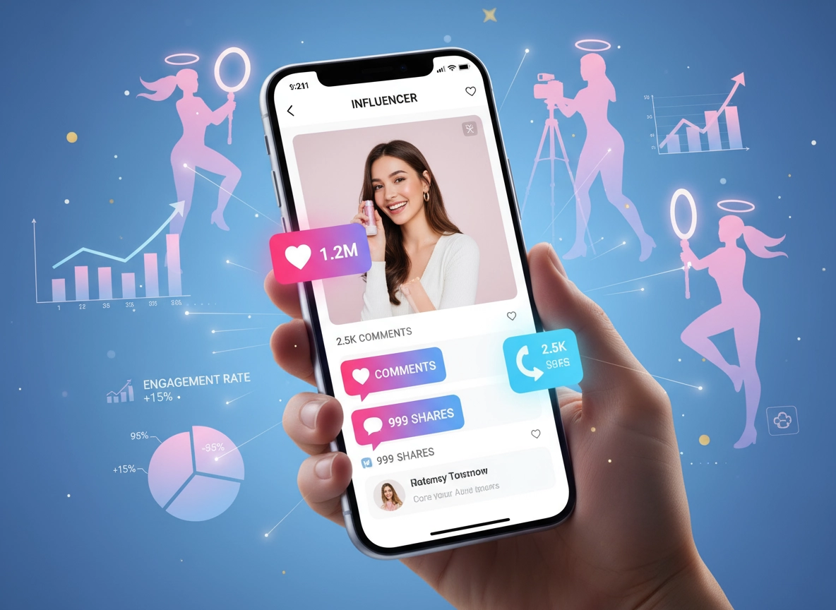 Firefly_A modern social media scene featuring a smartphone displaying influencer content with 357348